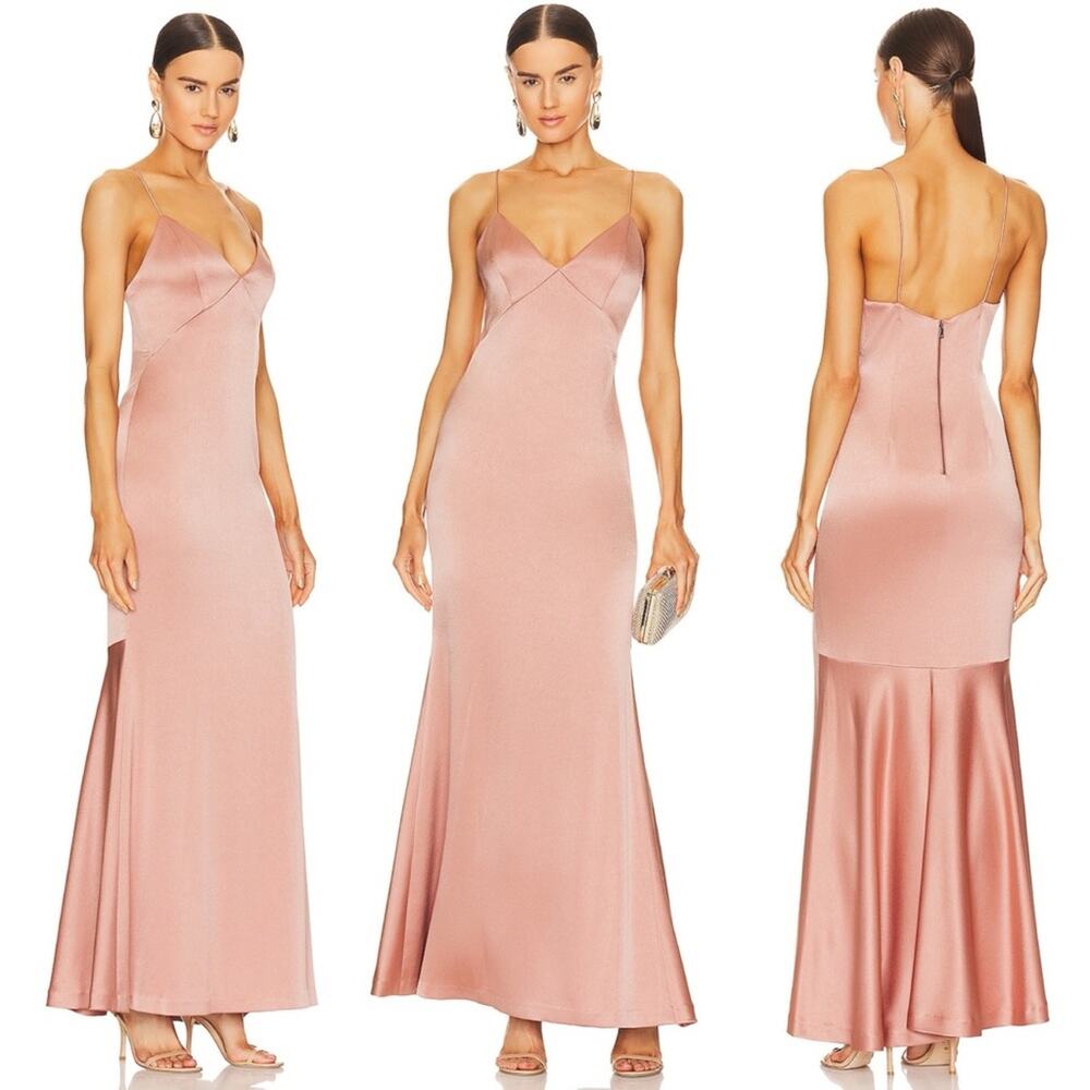Alice + Olivia Dusty Rose Satin Maxi Slip Dress - Picture 1 of 12